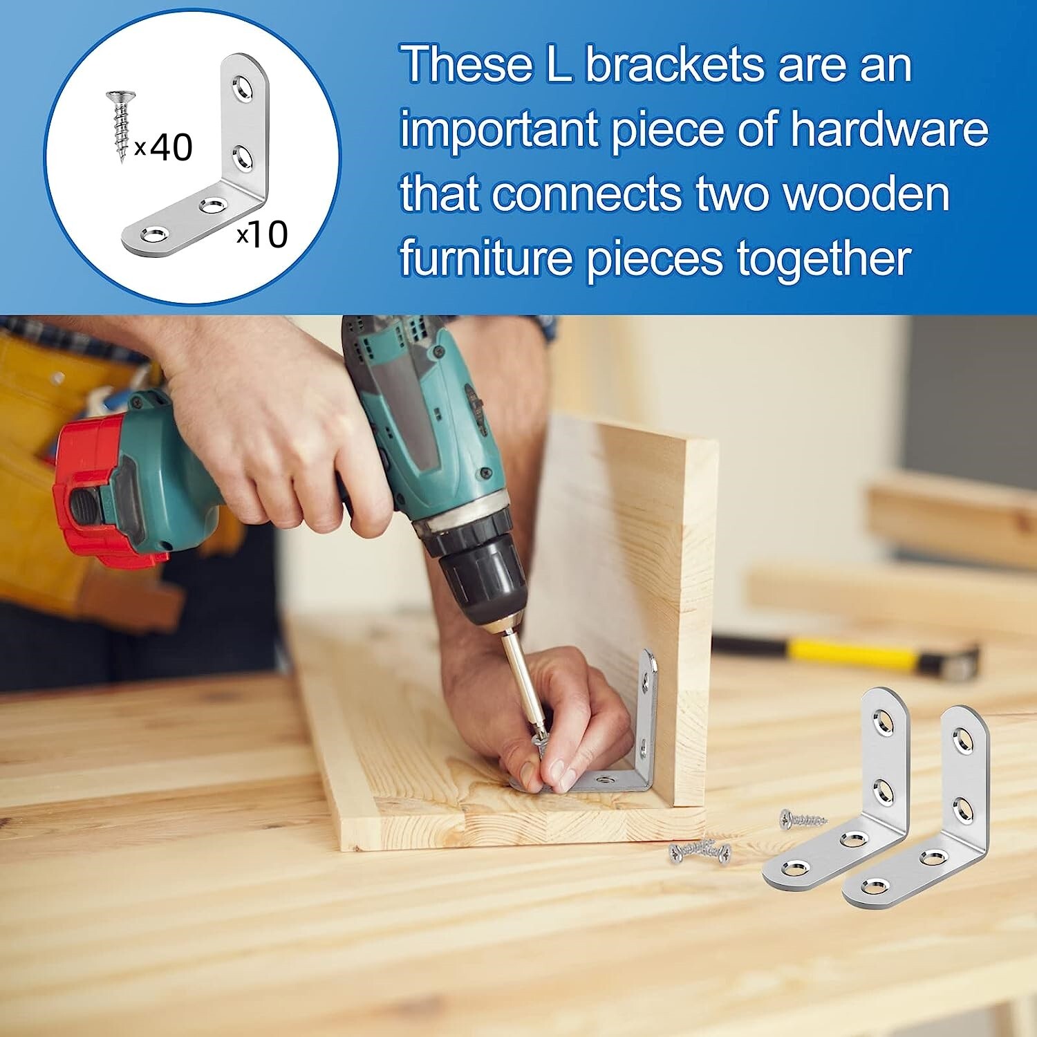 1.5" L-Shaped Bracket Corner Brace Stainless Steel Bracket Right Angle w/Screws