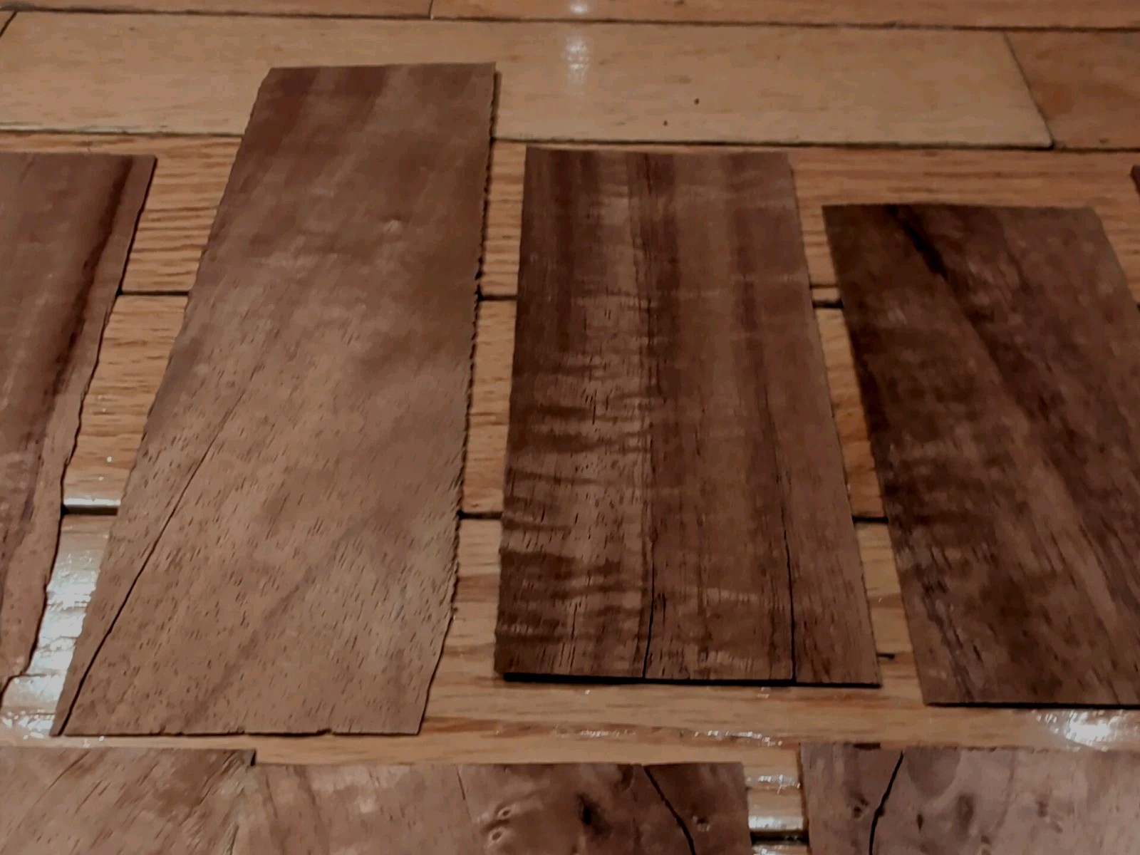 8 pieces Koa wood veneer 2" x 6" & 3" raw some 1/42" + 9 more pieces cracks
