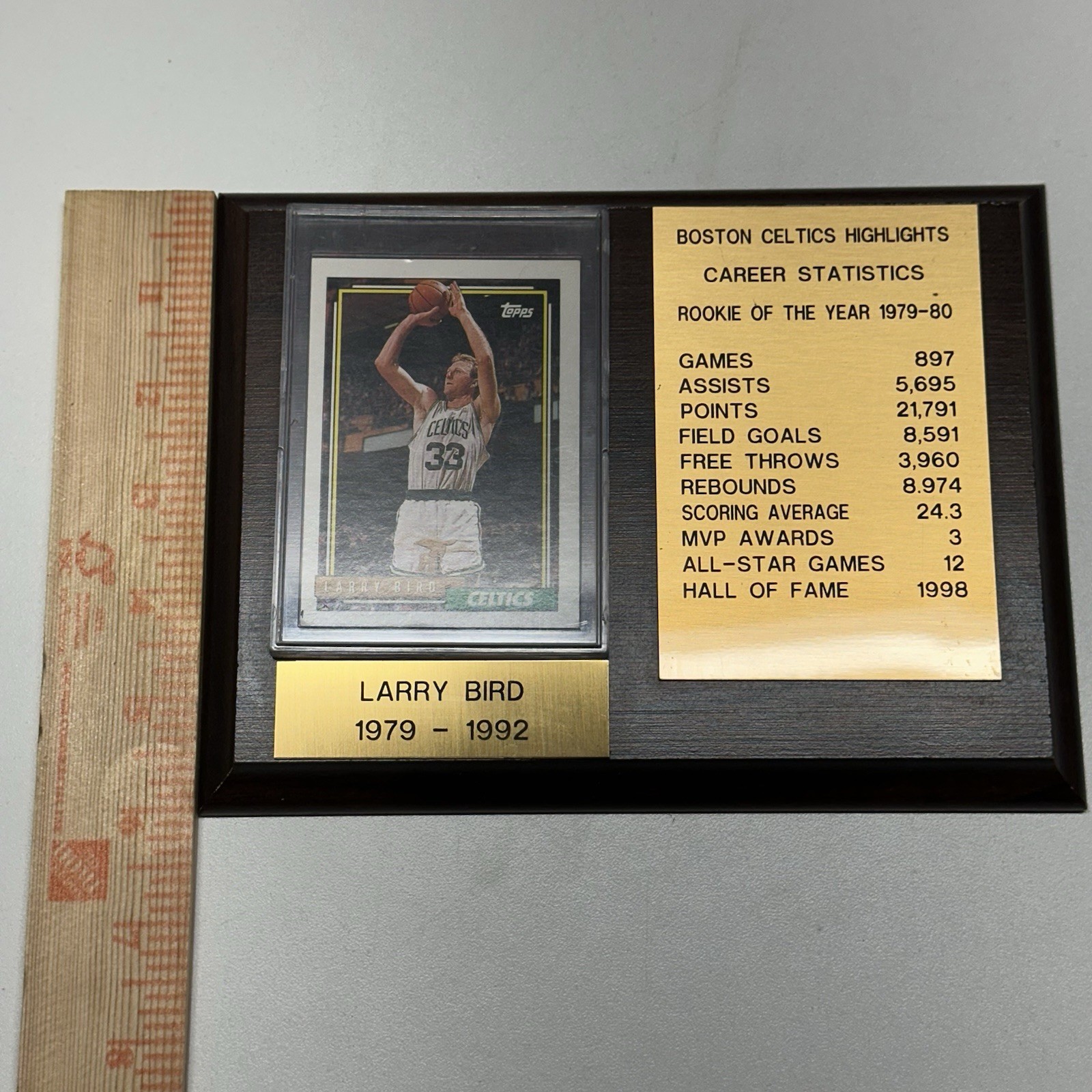 Topps 1992 Larry Bird # 1 Inside Rookie Of The Year Wall Plaque With Stats