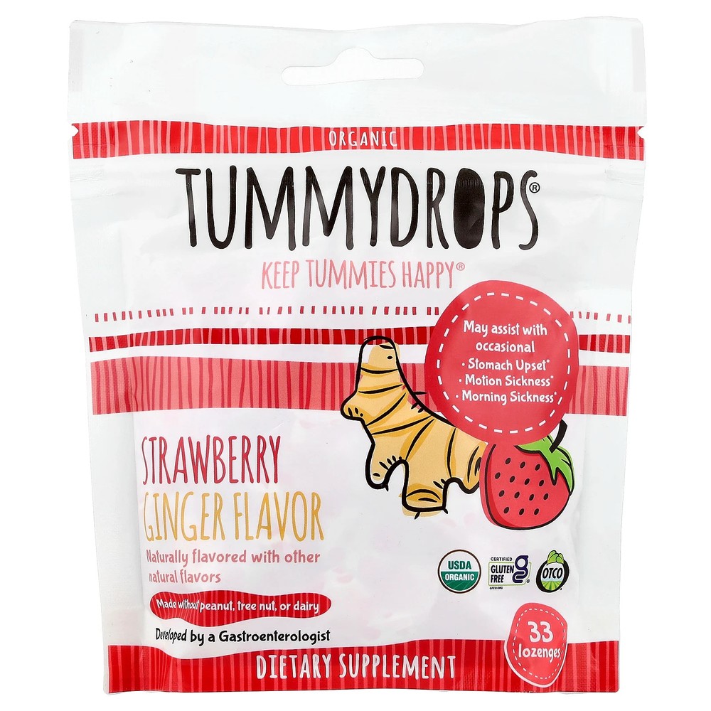 Organic Ginger Drops, Strawberry, 33 Lozenges