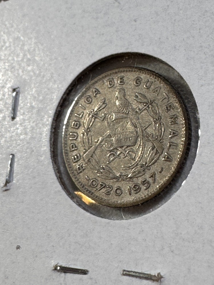 1957 Guatemala 5 Centavos Small Silver Coin