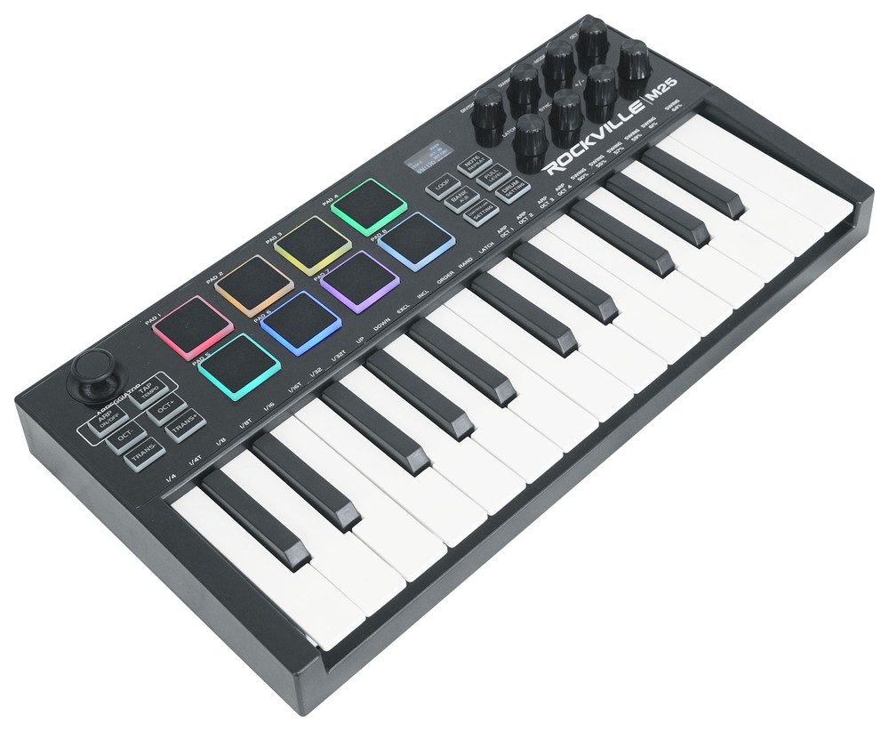 Rockville M25 Black 25 Key USB Wireless Bluetooth MIDI Keyboard Controller+Mic