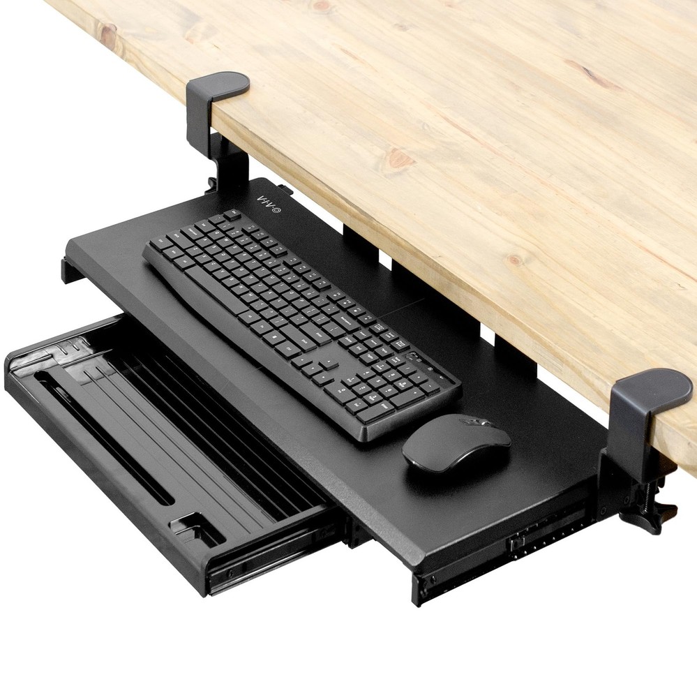 Large Keyboard Tray Under Desk Pull Out Platform with Pencil Drawer, Extra St...