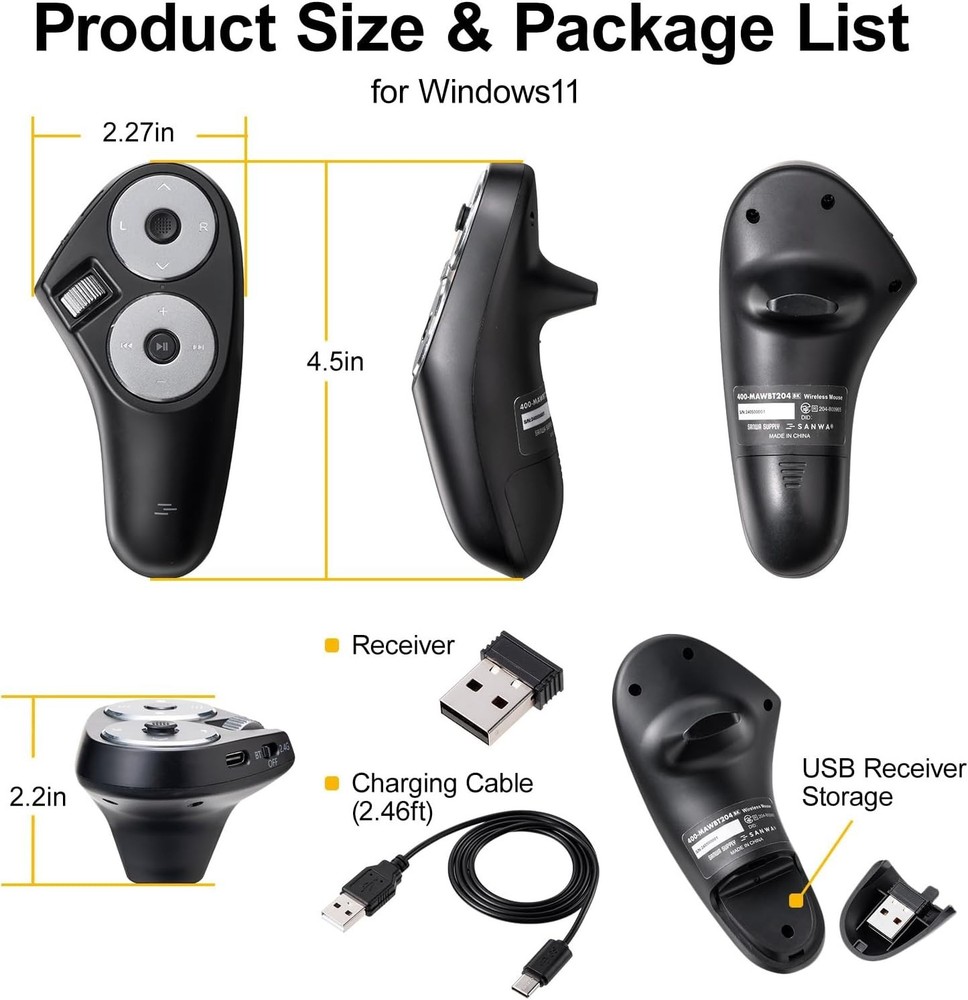 Rechargeable Bluetooth Mouse, 32ft Presentation Clicker, Lightweight & Portable