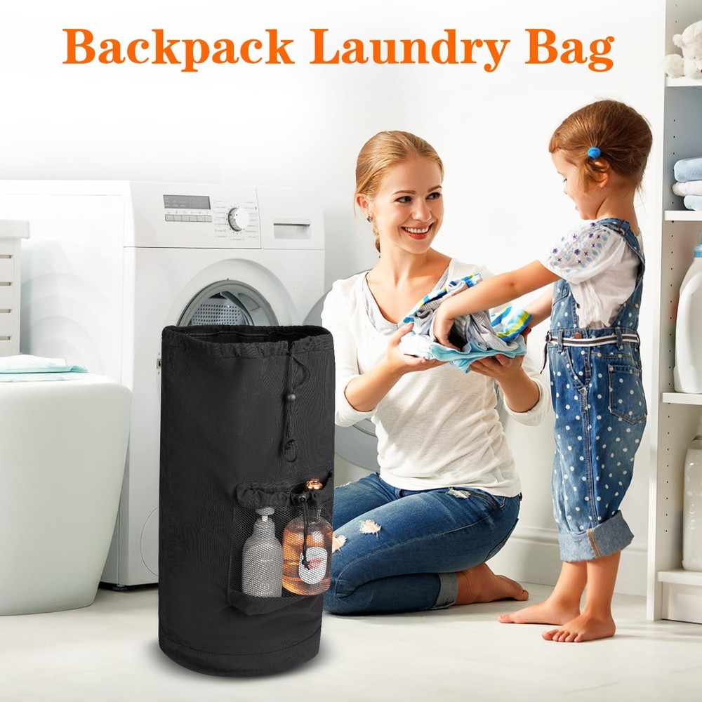 Canvas backpack laundry bag laundry backpack with shoulder straps and mesh p