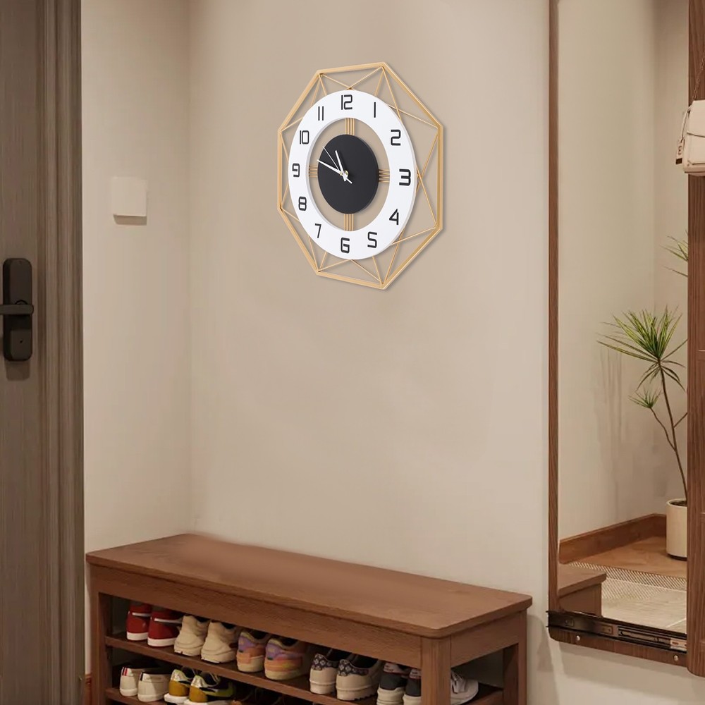 Modern Octagonal Wall Clock - Silent Battery Operated, Easy to Install