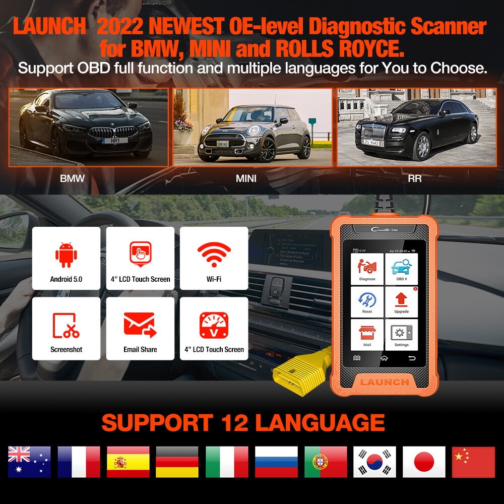 LAUNCH Creader Elite For BMW OBD2 Scanner Full System Diagnostic Tool ABS TPMS