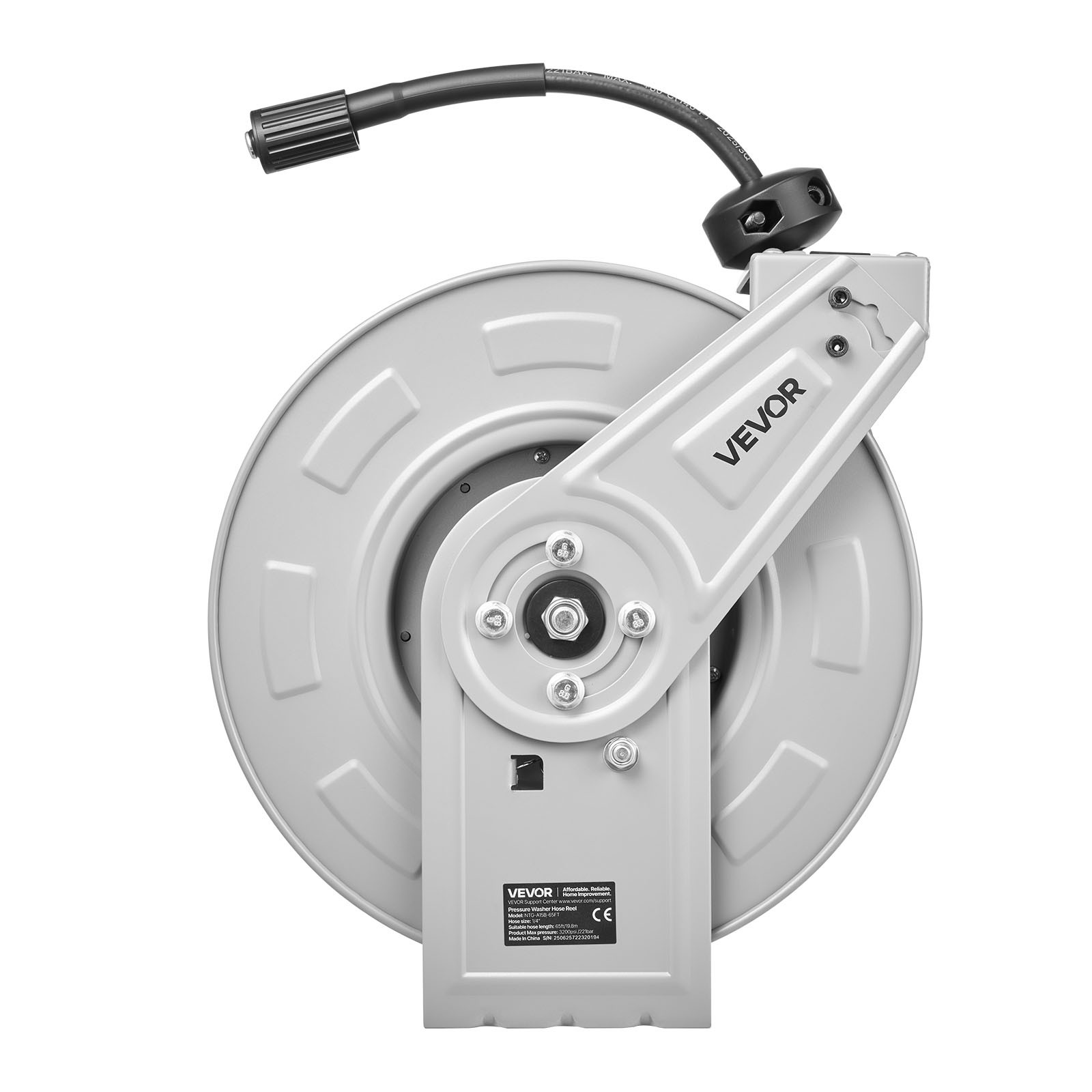VEVOR Pressure Washer Hose Reel 65ft x 1/4in Retractable 3200PSI Auto-Rewinding
