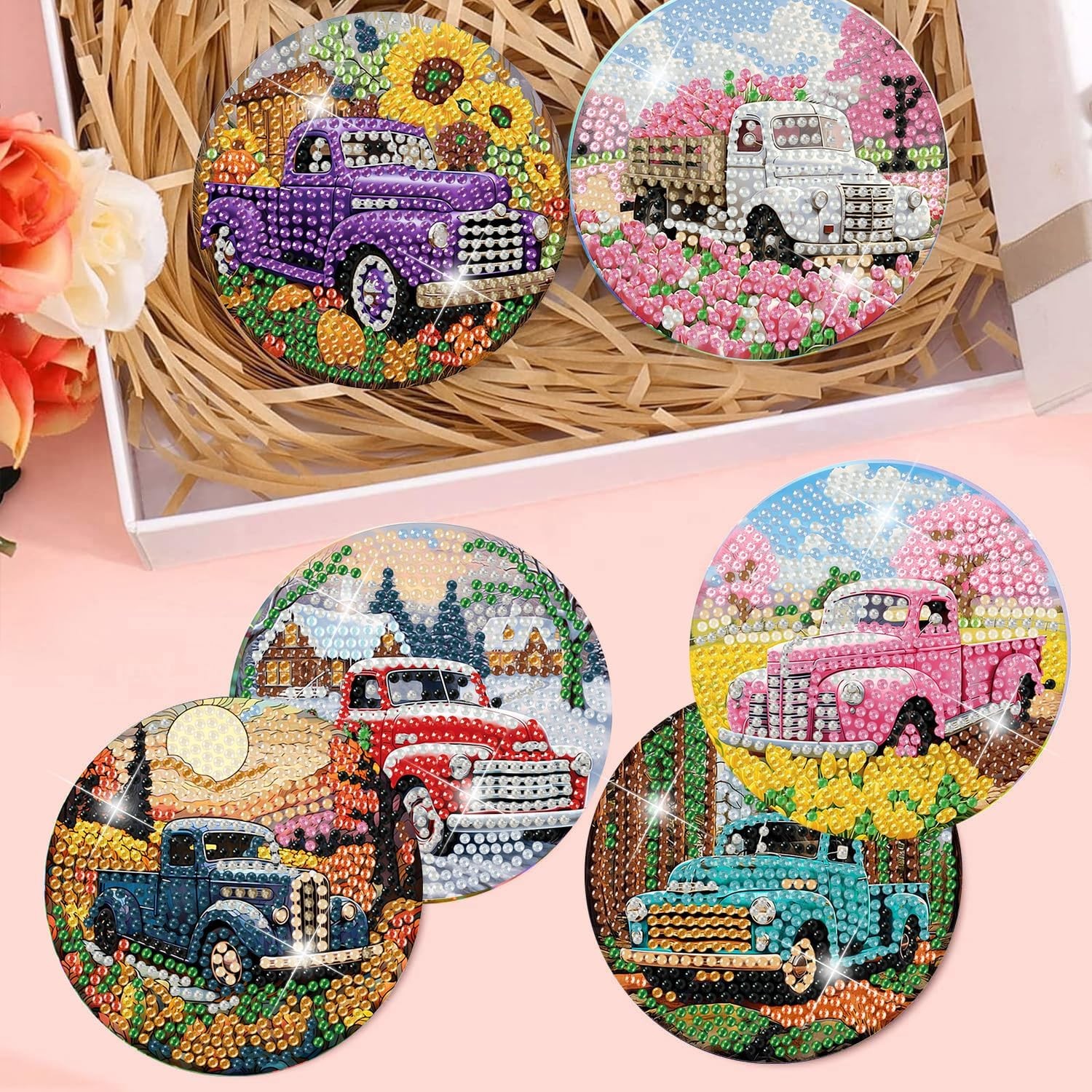 8 Pcs Diamond Art Coasters Kits - All Season 8 4x4in, Truck