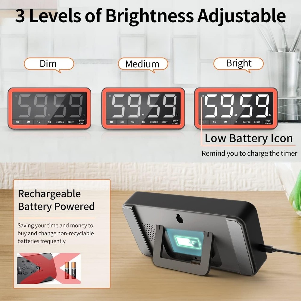 Extra Large Digital Timer with Magnetic Back - Ideal for Cooking & Classroom