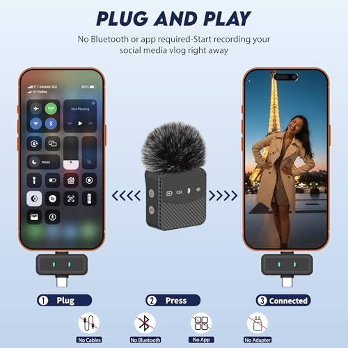 Wireless Lavalier Microphone for iPhone & Android, Auto-Pairing Noise