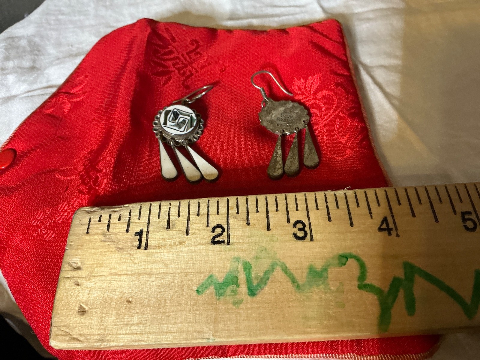 Handcrafted Inlaid Mother of Pearl & Sterling Silver Dangle Earrings