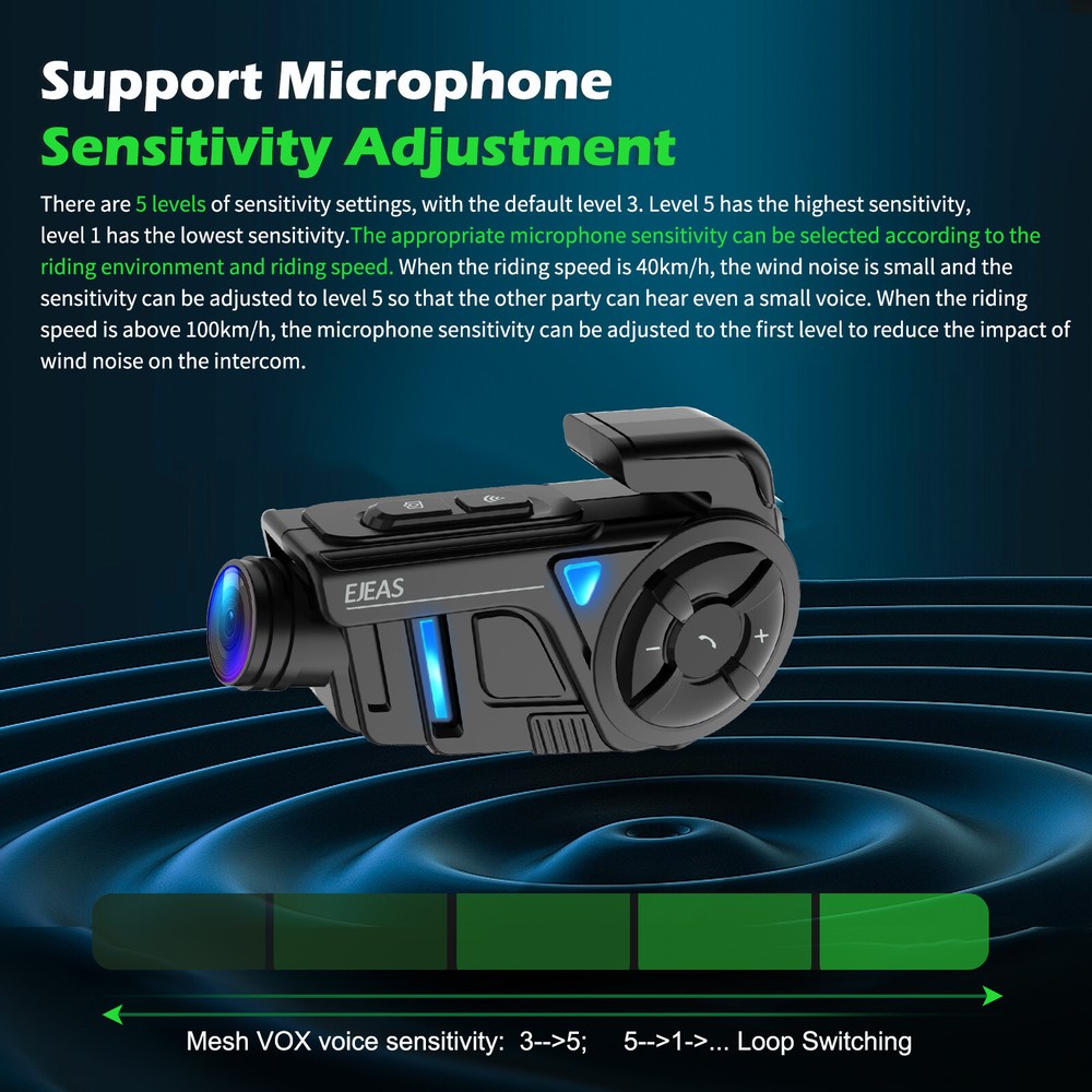 Auto Reconnect Motorcycle Bluetooth Intercom Headset Camera Recorder Waterproof