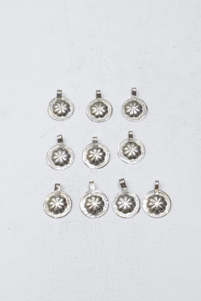 Middle Eastern Stamped Silver Flower Pendants