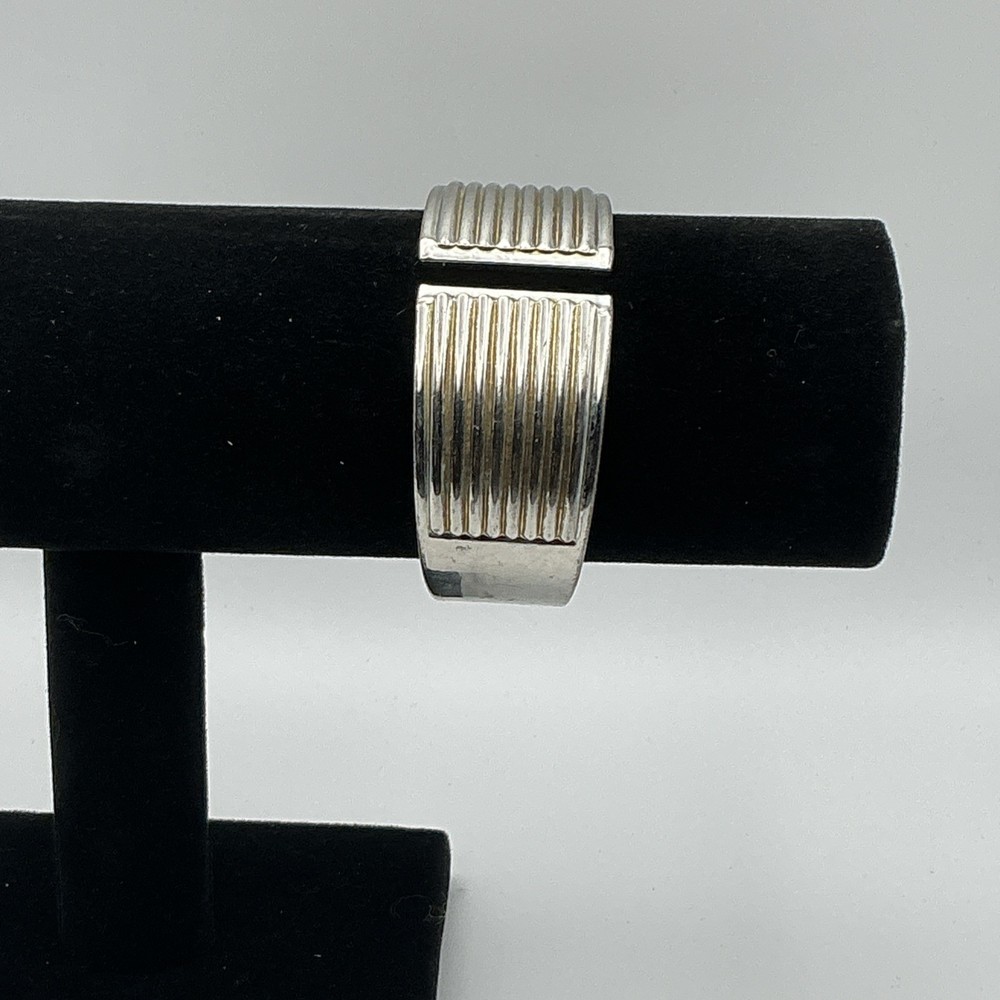 SS044 Art Deco Style Linear Clamper Hinged Bangle Cuff Bracelet Silverplated