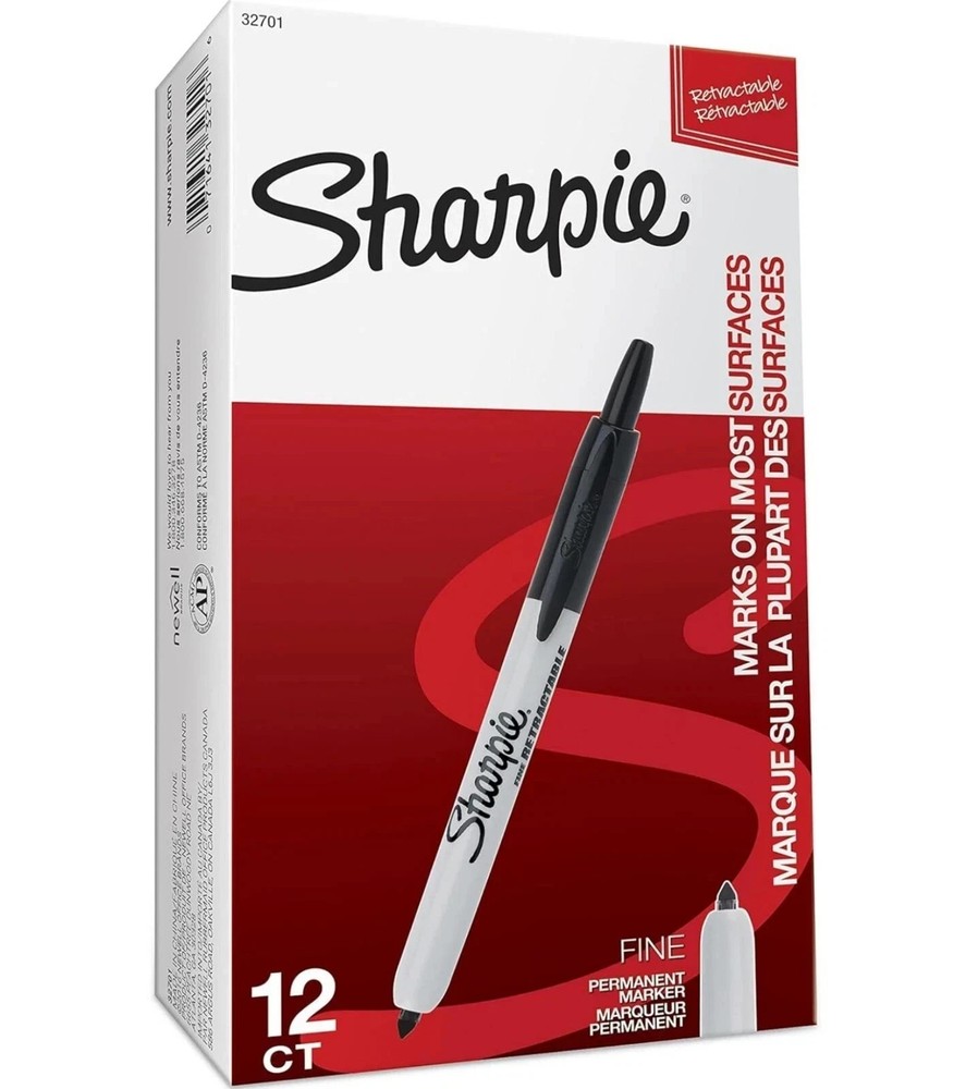 12 pack Sharpie Retractable Fine Point Permanent Markers Black 32701