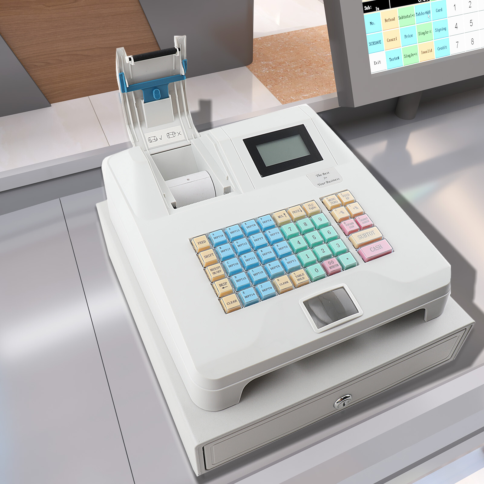 8 Digital LED Electronic Cash Register 48 Keys with Thermal Printer for Retail