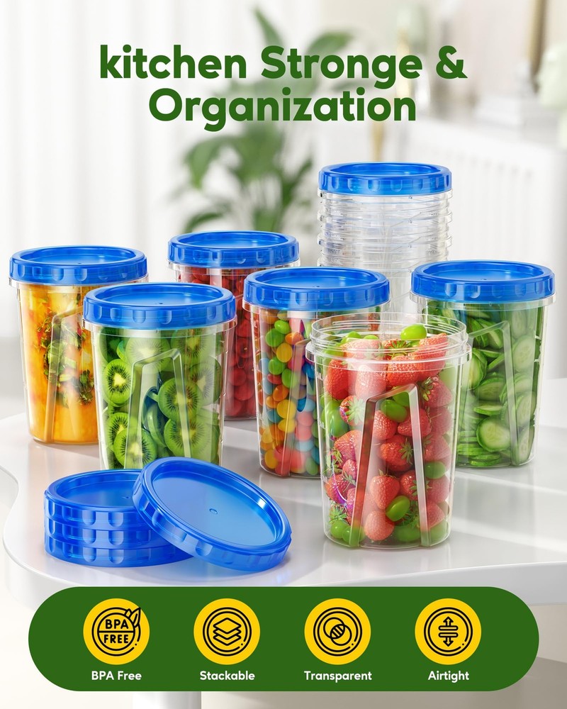 Canfanni 10 Pack-33oz Freezer Storage Containers Set, Plastic Large, 10Pack