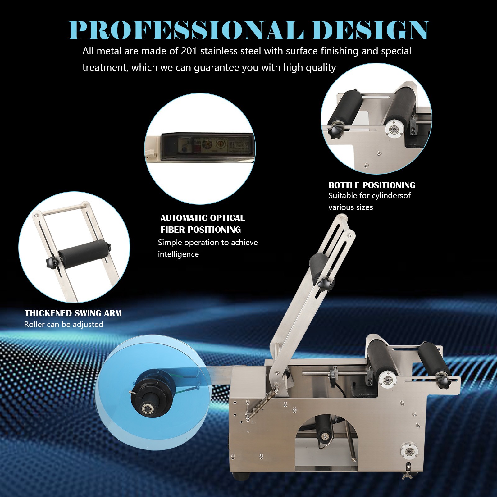 Semi-Automatic Round Bottle Labeling Machine, φ0.6-4.7" Adjustable Labeler