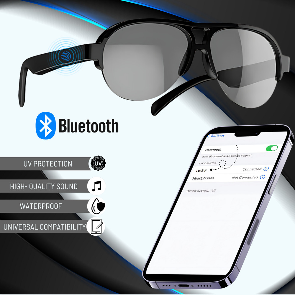 Smart UV Sunglasses Bluetooth Open-Ear Wireless Audio Touch Button Waterproof