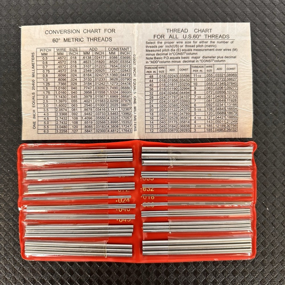 48 Pc Thread Measuring Wire Set 16 Different Diameter Sizes Pin Set. Brand New