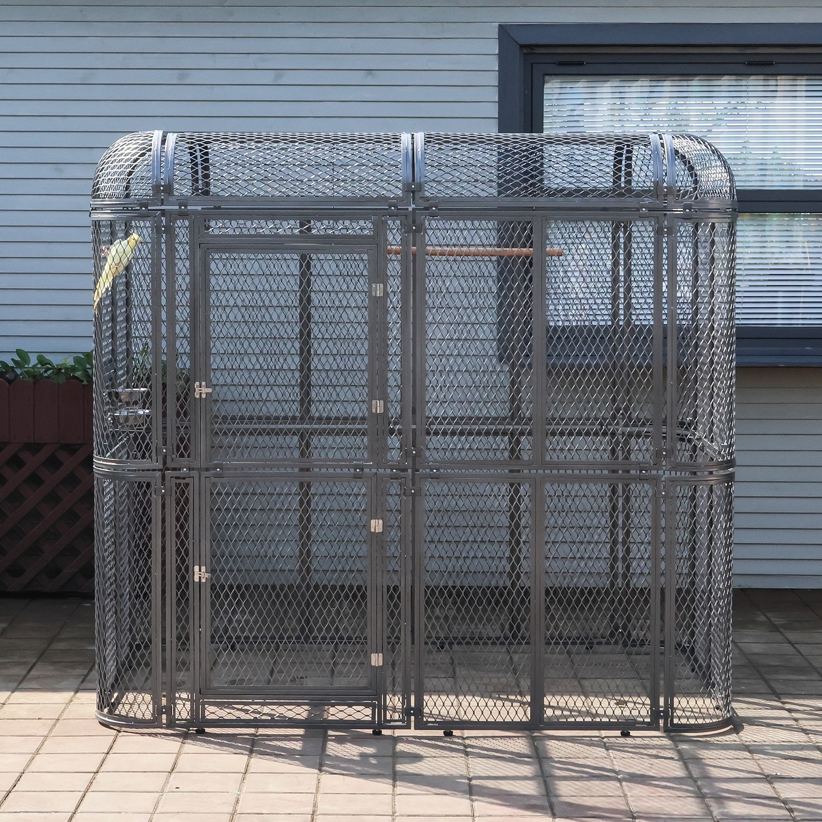 Large Walk-in Silver Flight Bird Cage Aviary Parrot Macaw Finch Metal Aviary