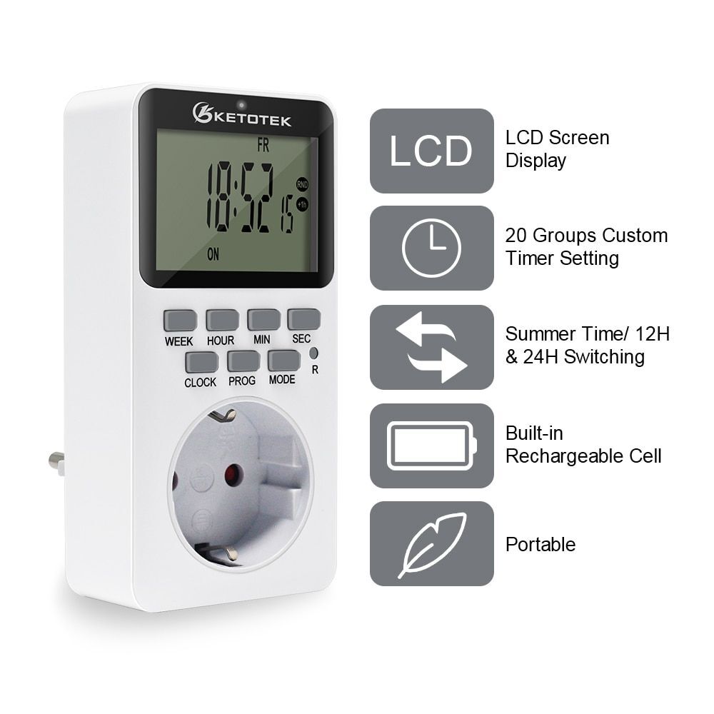 Digital Timer Switch 220V Kitchen Plug Socket Outlet Electronic Programmable