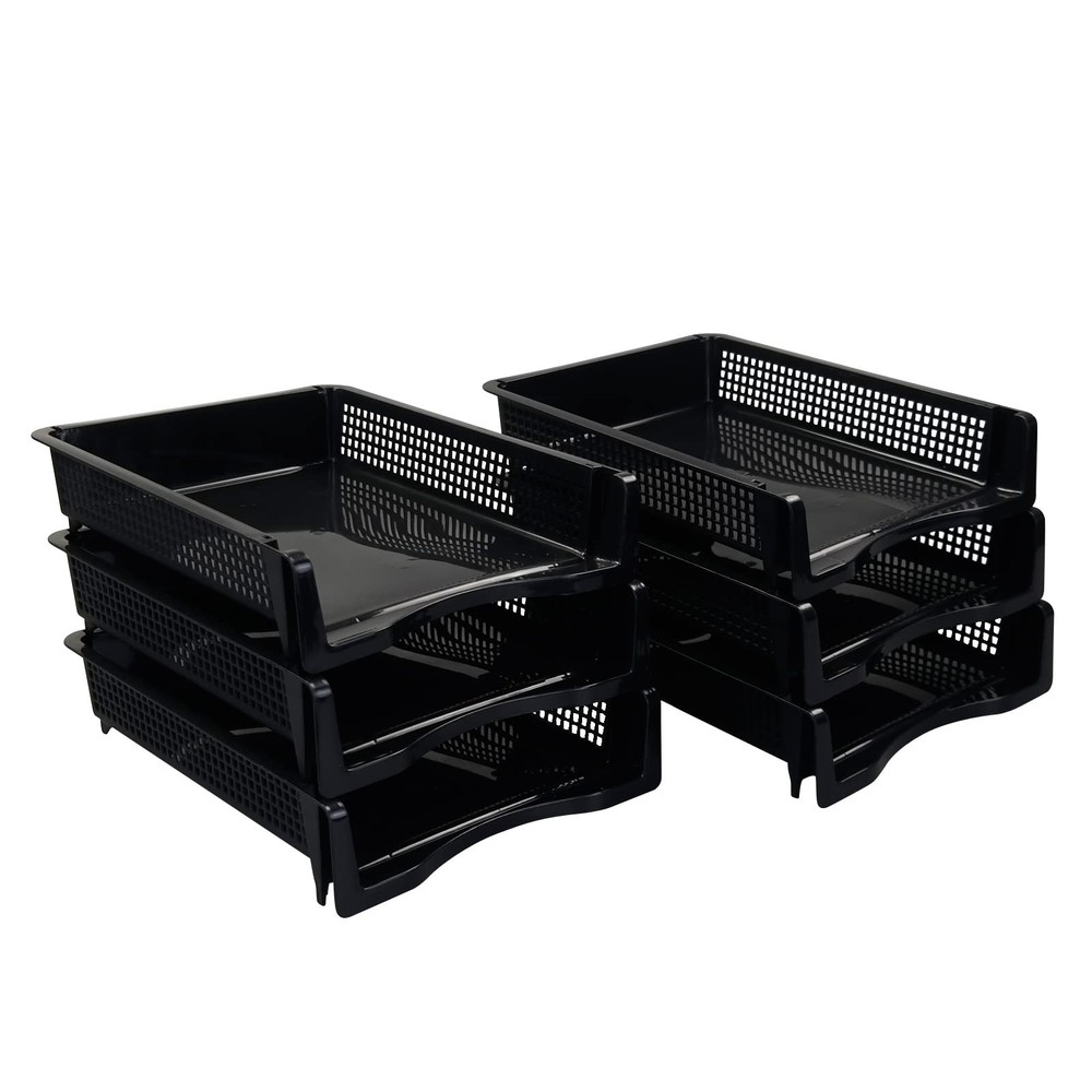 File Stacking Trays, Plastic Stackable Paper Letter Tray, 6 Packs