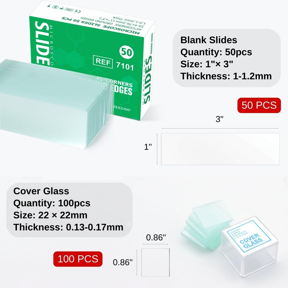 Microscope Slides and Covers, Pre-Cleaned Optical Glass, High Light Transmitt...