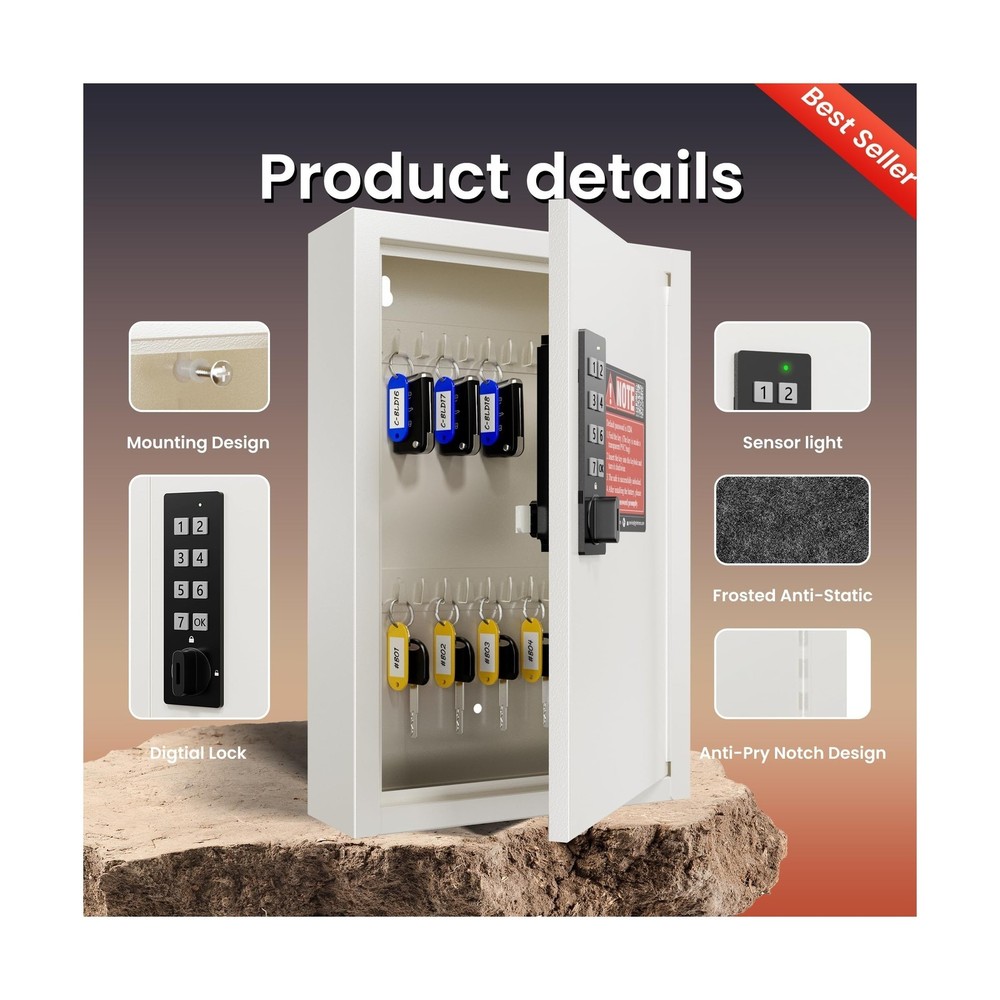 Grimtron 40 Keys Electronic Key Lock Box for Keys with Code, Private/Public/P...