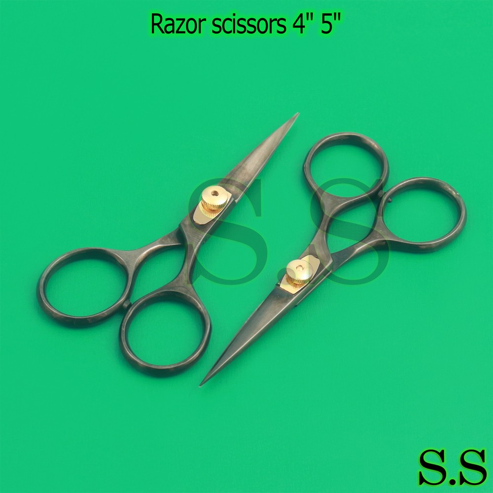 Razor scissors 4" 5" set straight Black anodized coating super sharp BTS-02