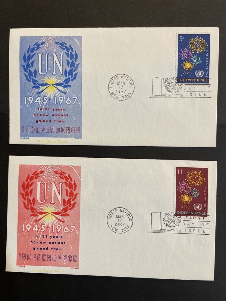 1967 United Nations UN Fireworks Sc# 168-9 FDCs Chickering Jackson Cachet