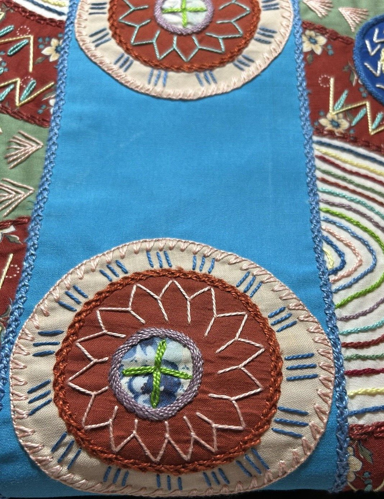 Handmade~Table Runner~Hand Embroidered~Patchwork Table Runner~ 16 .5" X 78"