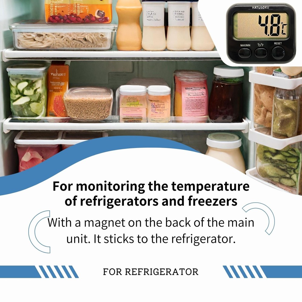 HATUSOKU Digital Thermometer with External Sensor, Magnet, Suction Cup, Black