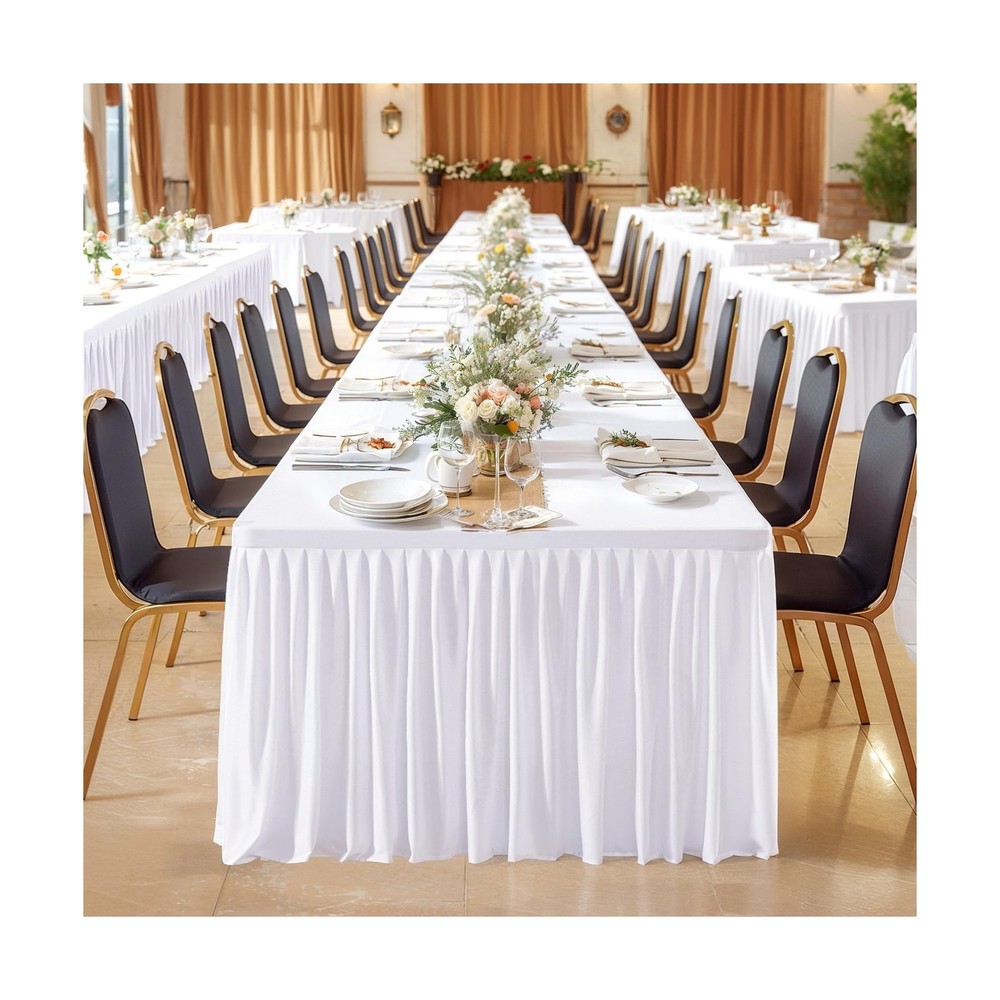 6 Pack White Rectangle Table Clothes for 8 Foot Tables, Polyester Fitted Tabl...