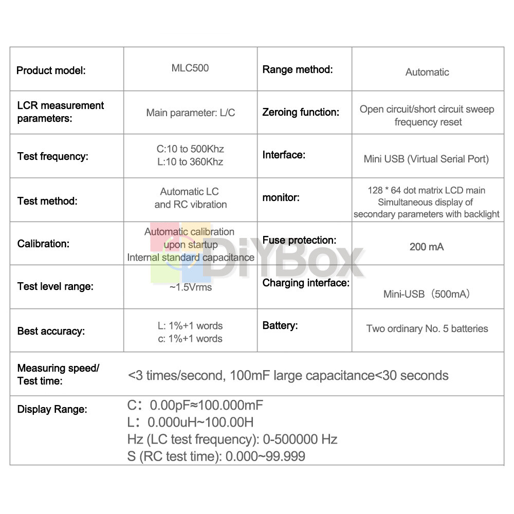 MLC500 High Precision Digital Auto-Range Capacitance Inductance Meter Anti-burn