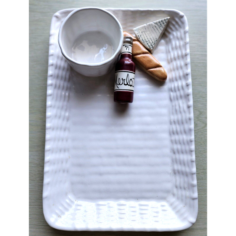 Chip Dip/Server-Briggs Pottery-3D-Wine-Bread-Cheese-White Ceramic "Basket"