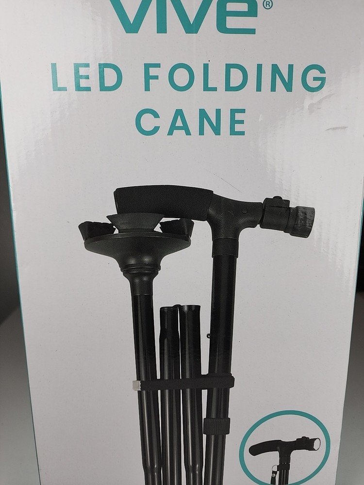 Vive Folding Walking Cane Black LED LIGHT ON HANDLE