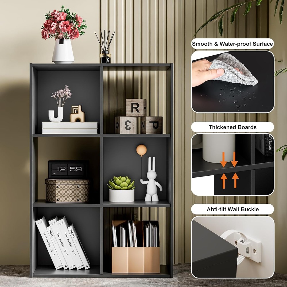 6 Cube Storage Organizer Open Cube Bookshelf W/ 3 Removable Back Panels Display