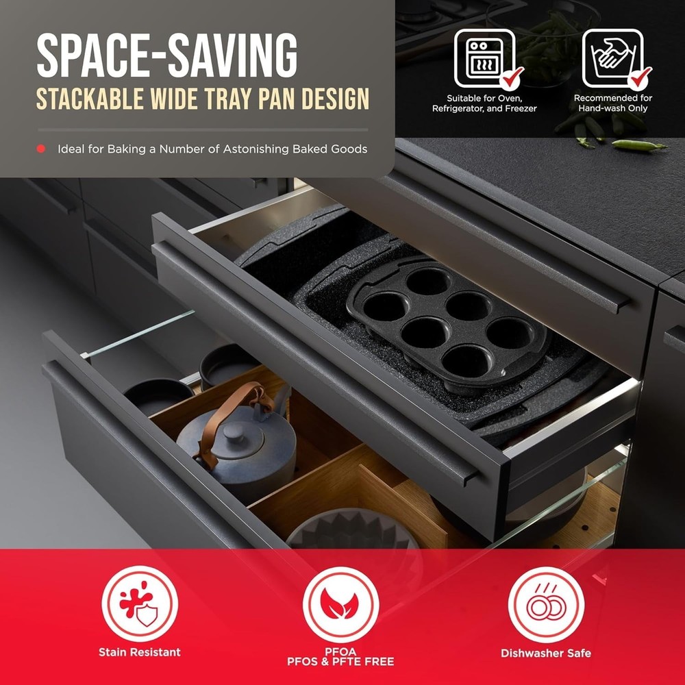 Bakeware Sets Nonstick Carbon Steel Baking Sheet & Pans Stackable 10-Piece