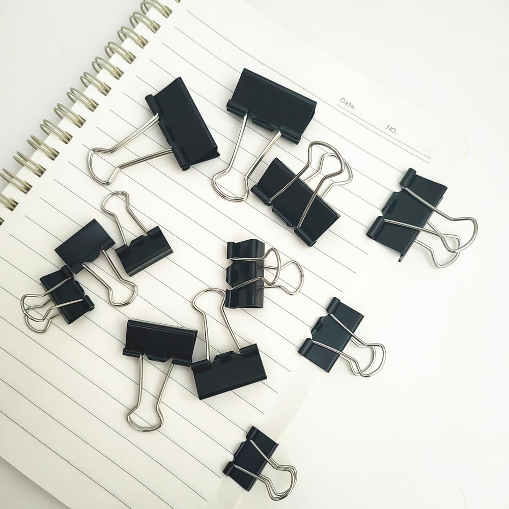 76 Pcs Black Binder Clips Paper Clamps Set Assorted Sizes Large Medium Small ...