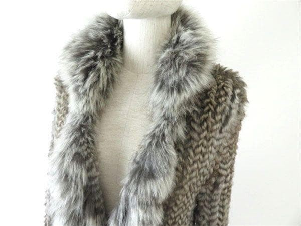 Fox Fur & Rabbit Fur Side Zip Jacket Gray M Used
