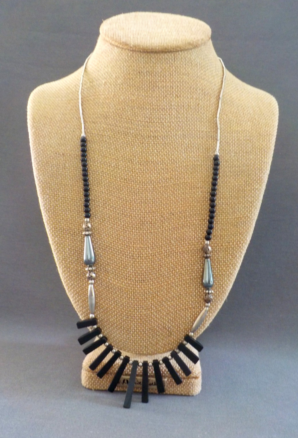 Vintage Spikey Black & Shell Necklace Silver Tone Metal Single & Double Strand