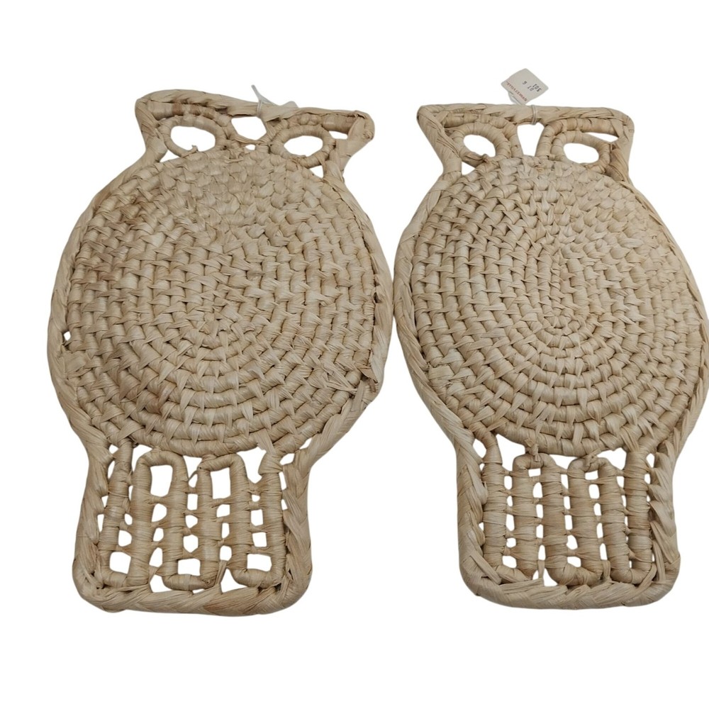 Rustic Straw Owl Baskets Wall Hanging Trivets Boho Chic