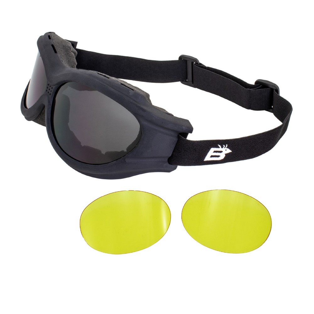 BUZZARD GOGGLE KIT BLACK FRAME INCLUDES SMOKE AND YELLOW LENS