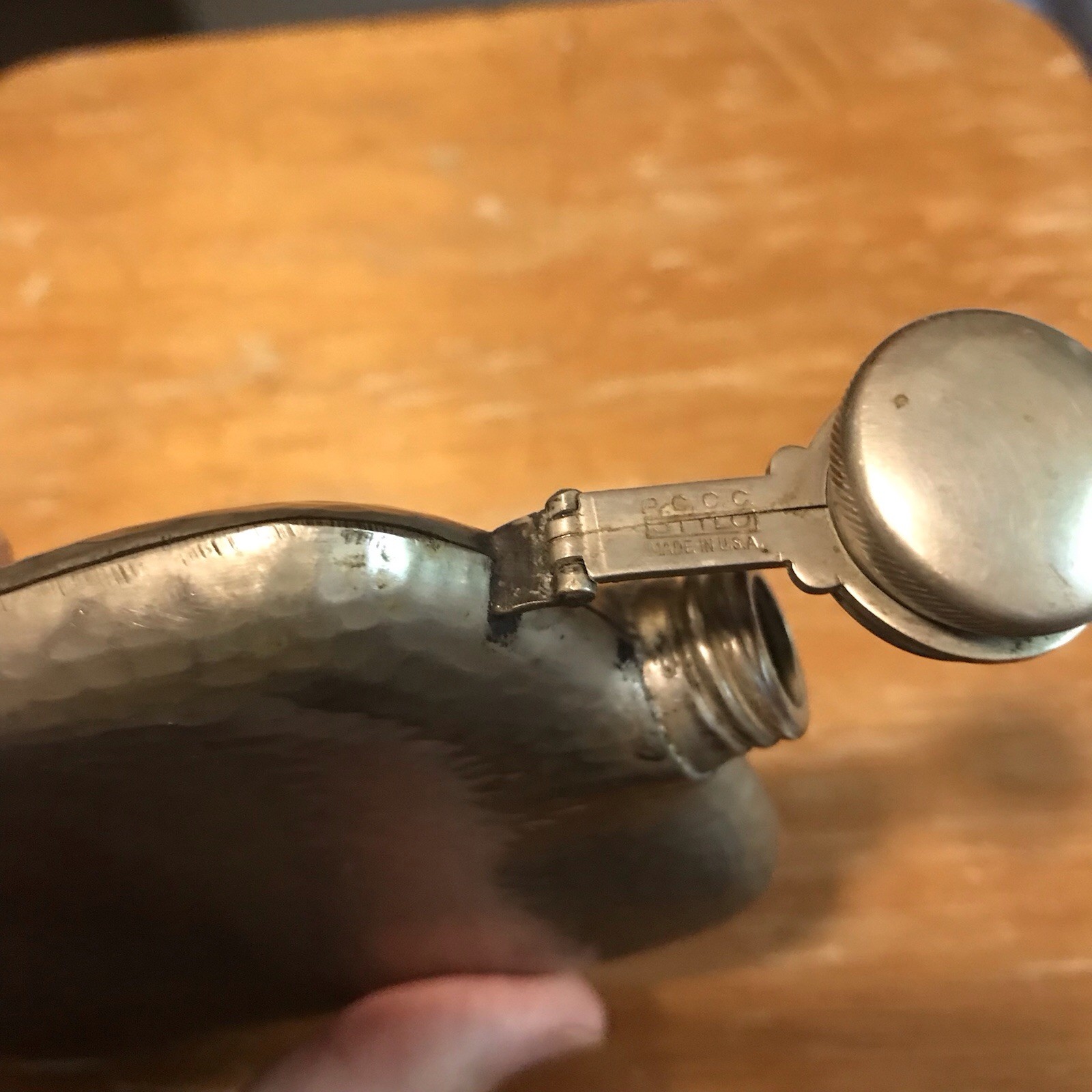 ANTIQUE SIGNED P.C.C.C. 1800’s HAMMERED🔨SILVER PLATE OVER COPPER FLASK L@@K 👀