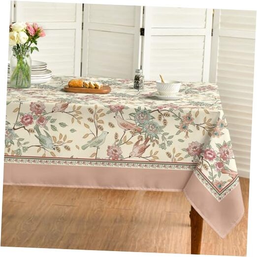 Floral Rectangular Tablecloth 60x84 Inch Birds 60" x 84" (Rectangular) Pink