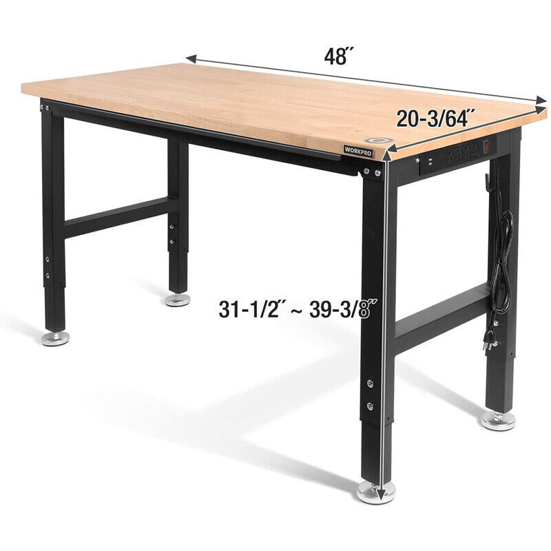 WORKPRO 48" Adjustable Workbench HeavyDuty Rubber Wood Work Table Multi-Function