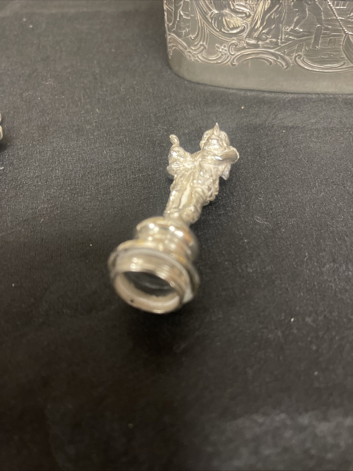 Pair Antique German Hanau Glass Decanters Bottles With sterling mounts / Tops