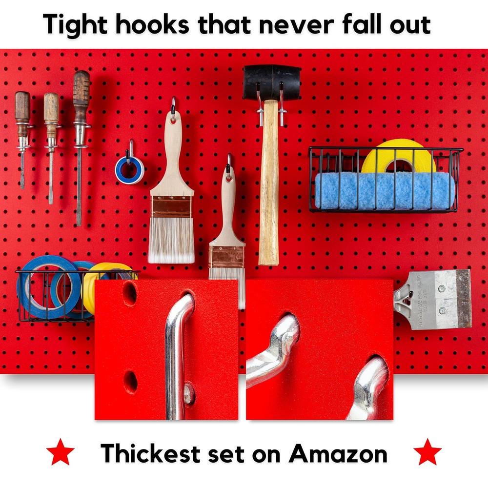 Extra Thick 60pcs Pegboard Accessories 60 Pc Hooks & Baskets, Silver, Black